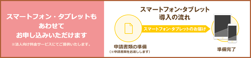スマートフォン・タブレットもあわせてお申し込みいただけます ※法人向け料金サービスにてご提供いたします。